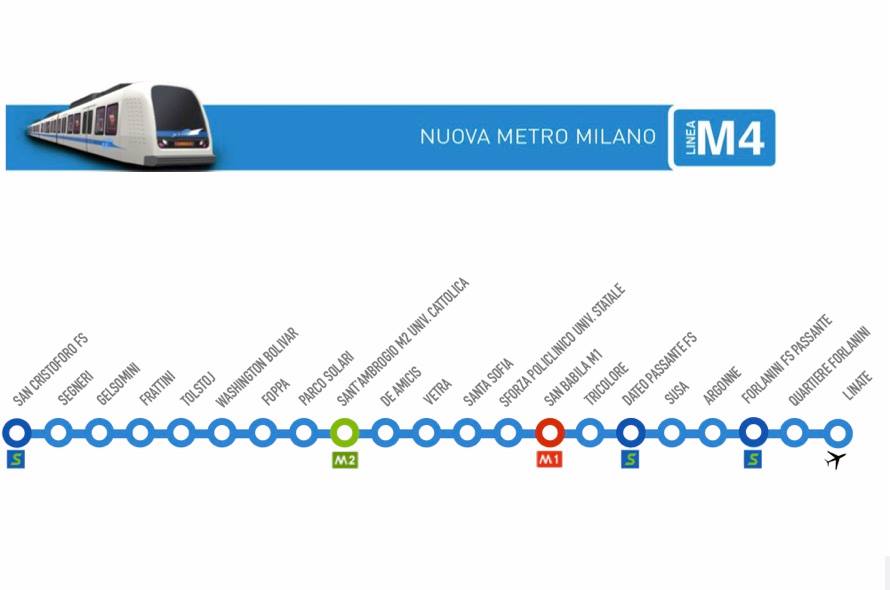 Fermate metro 4 blu Milano